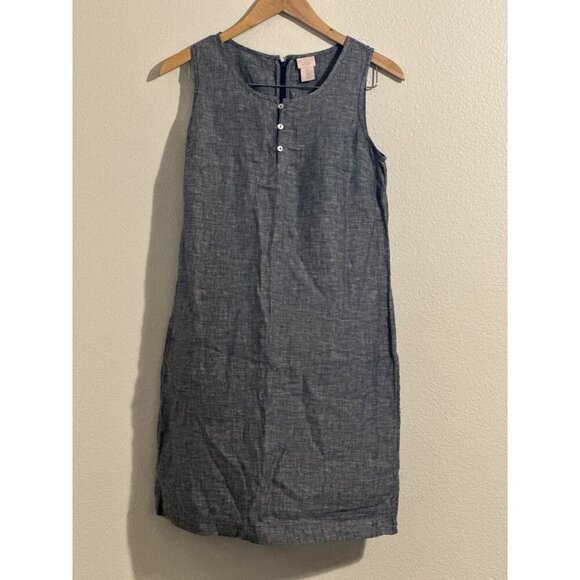 St. Tropez West Women’s Size 2 100% Linen Blue Chambray Sleeveless Sun Dress - Picture 1 of 7